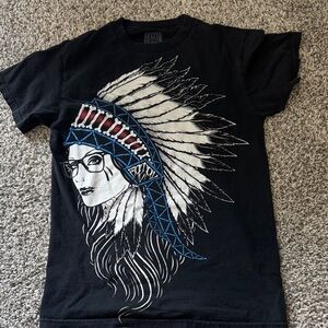 fatal Black Graphic Short-Sleeve Tee with Feather Headdress Print